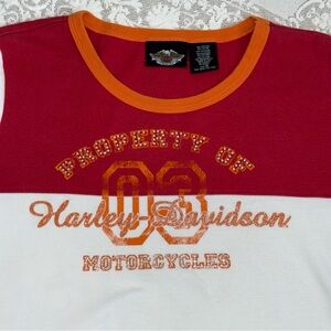 Vintage Harley-Davidson Red and White Cotton Tee with Orange Accents size 1W
